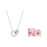 Silver White Diamond Double Ring Necklace+Valentine's Day Box