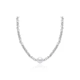 Geometric Silver Nugget Pearl Necklace