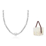 Geometric Silver Nugget Pearl Necklace (Box)