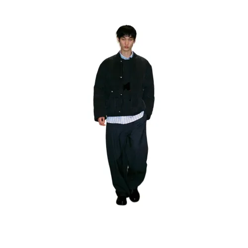 COMMON SCENTS 네이비 블루 체크 남성 다운 재킷