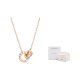White Zircon Double Ring Necklace with Rose Box