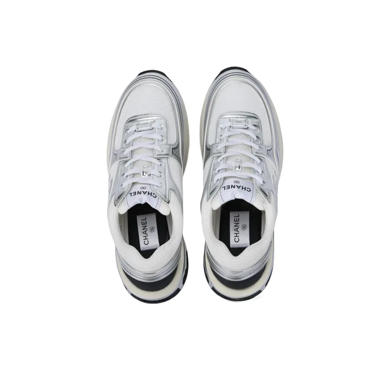 CHANEL CC Logo Sneaker 'White Silver' Men's Original Shoe