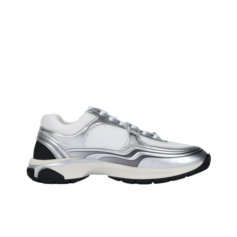 CHANEL CC Logo Sneaker 'White Silver' Men's Original Shoe