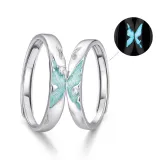 Silver 925-Mountain Island Butterfly Couple Rings (Glow in The Dark)