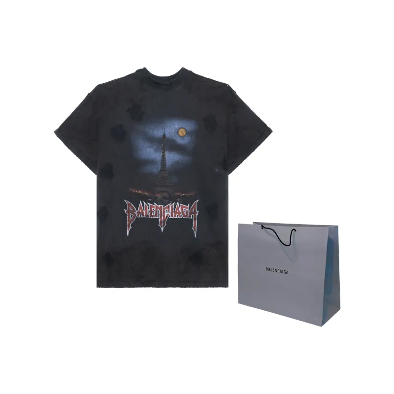 Balenciaga Paris Moon Vintage Oversized T-Shirt - POIZON