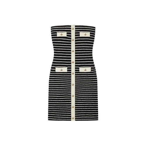 CRUSH COLLECTION 블랙 화이트 스트라이프 패턴 여성 민소매 원피스