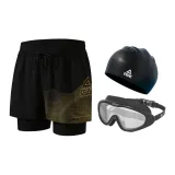 Black Gold Swimming Shorts+Large Frame Swim Goggles+Swimming Cap