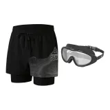Black Silver Swimming Shorts+Large Frame Swim Goggles