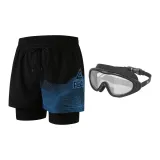 Black Swim Trunks+Large Frame Swim Goggles