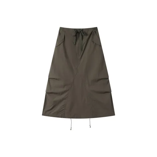 DE Mincollection 그린 여성 캐주얼 롱 스커트