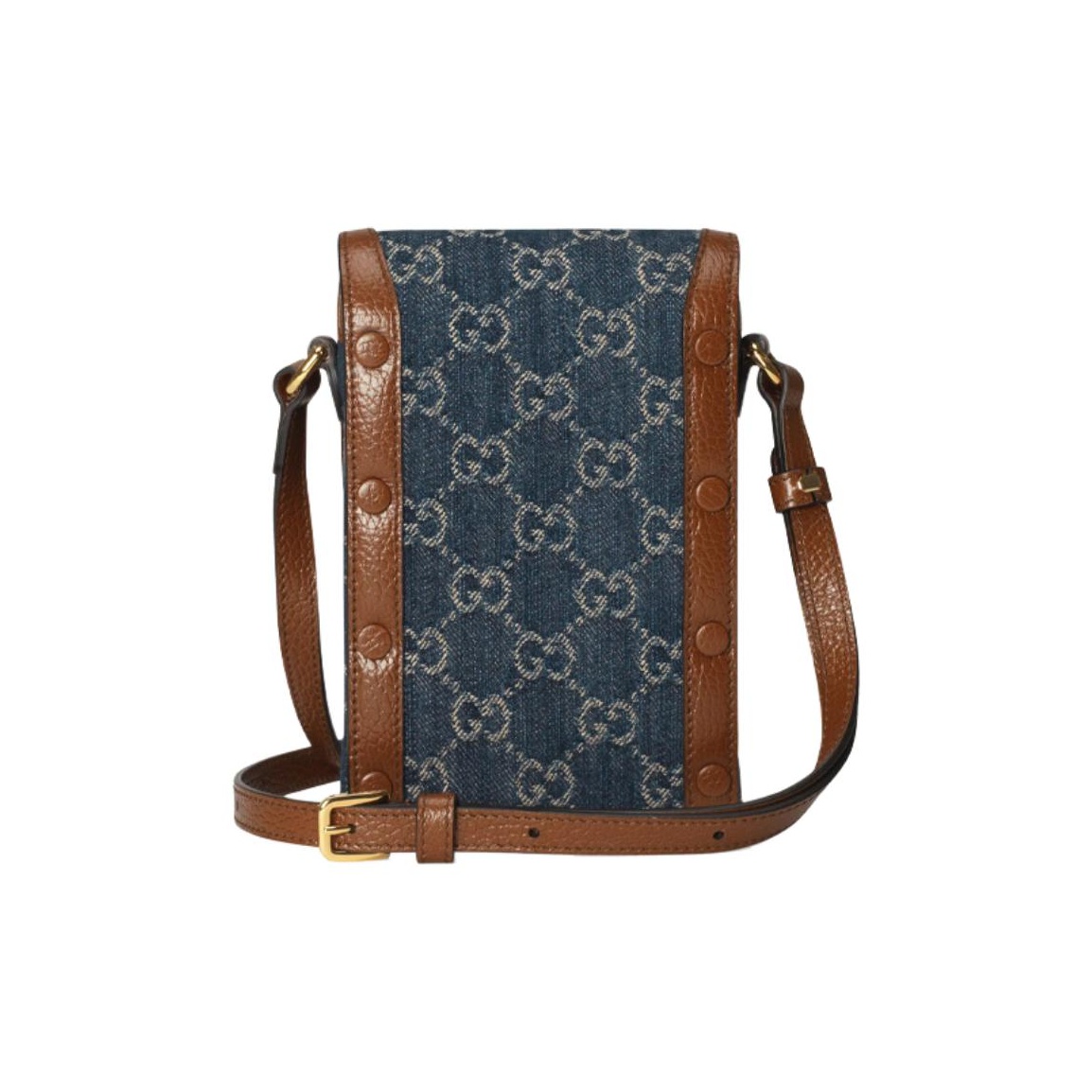 GUCCI Horsebit 1955 Logo Denim Mini Phone Bag Box Shoulder