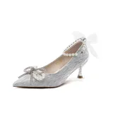 Rhinestone Bowknot Silver-[5.5cm Non-Box Version]Y729G