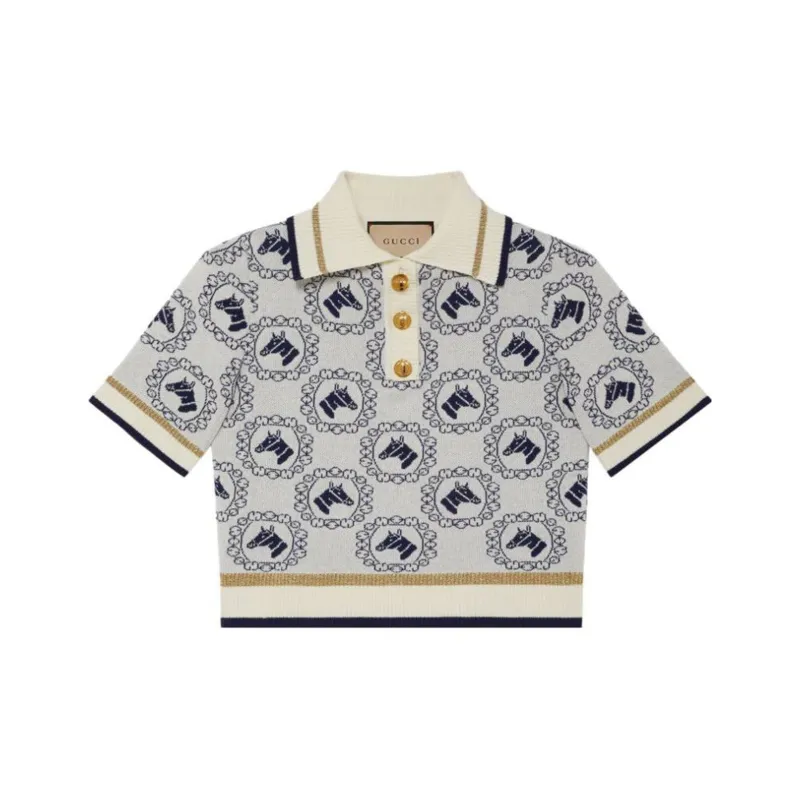 えぴおん様 GUCCI Equestrian-jacquard Polo Top - POIZON