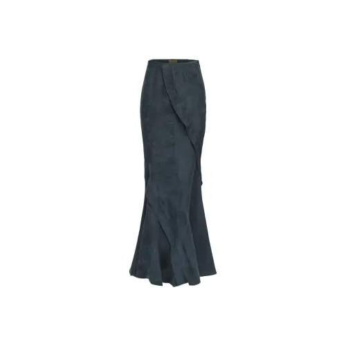 ELYWOOD 블루 여성 캐주얼 롱 스커트