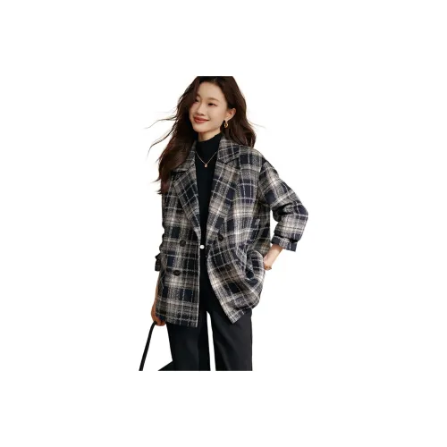 MOHO&MO 네이비 블루 체크 여성 비즈니스 정장