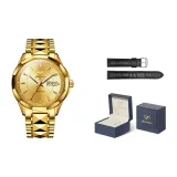Gold-Tone Steel Band[Includes: Exclusive Box+Leather Strap]