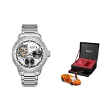 Silver Case White Dial Silver Steel Band-Model Car Box (Random Model Car)