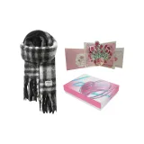 Black Gray+3D Effect Rose Greeting Card+Envelope+Box