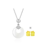 Silver 925-Fu Character Pendant Peaceful Buckle Necklace, Silver