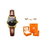 Brown Leather Gold-Tone Black Dial[Orange Heart Orange Box]
