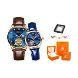 Brown Leather Blue Dial+Blue Leather Blue Dial Couple Watches