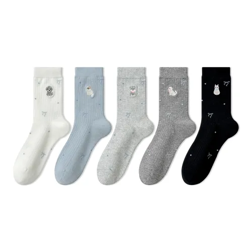 COTTON CHEESE 화이트 밀크 블루 라이트 그레이 다크그레이 블랙 여성 크루 삭스