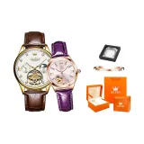 Brown Leather White Dial+Purple Leather White Dial Couple Watches