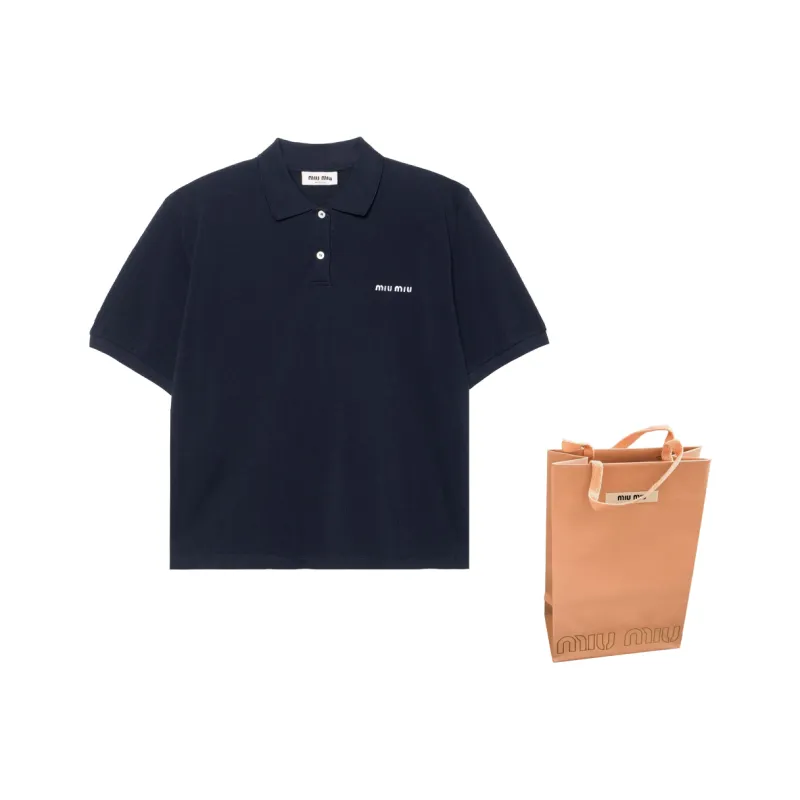 MIU MIU Logo-embroidered Polo Shirt - POIZON