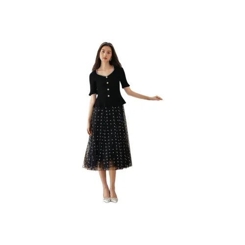 KORADIOR 블랙 여성 긴팔 원피스