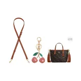 [Crossbody]Brown+Pink Crystal Cherry Charm