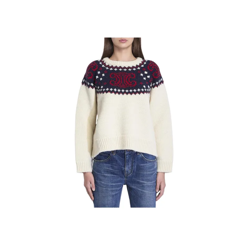 CELINE Triomphe Crew Neck Sweater In Fair Isle Wool-2