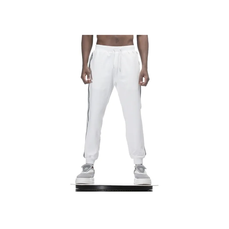 NORVINCY Elastic Cuff Stretch Knitted Sweatpants Unisex White-4