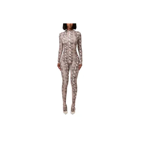 NAKED WARDROBE 카키 레오파드 프린트 여성 점프수트