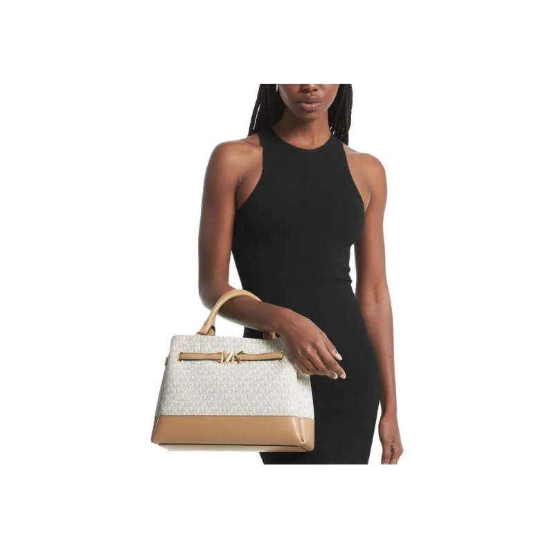 MICHAEL KORS Artificial Leather Handbag Tote Bag Large Size Women's Black/Brown/Vanilla White-3