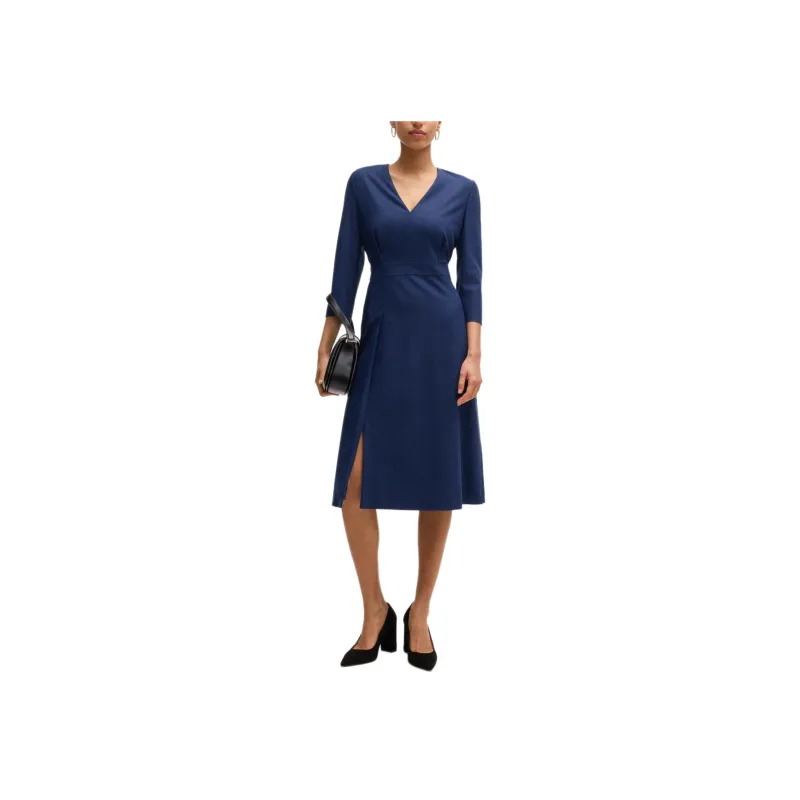 HUGO BOSS FW24 Long-Sleeved Dresses Women's Blue-1