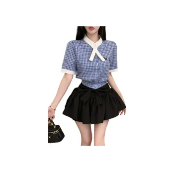 Garbege Uniform Women's Blue Shirt Bow Tie Black Skirt Set