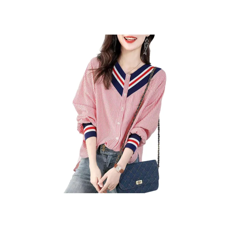 Wbwq Shirt Women's Red White Stripes-0