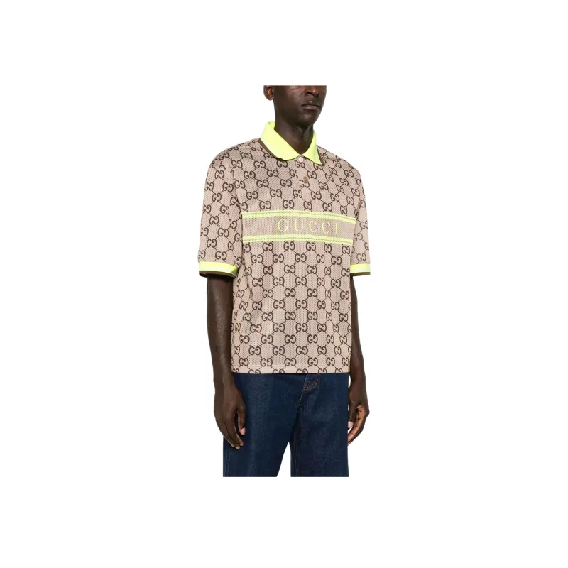 GUCCI Mesh Gg Printed Polo Shirt-3