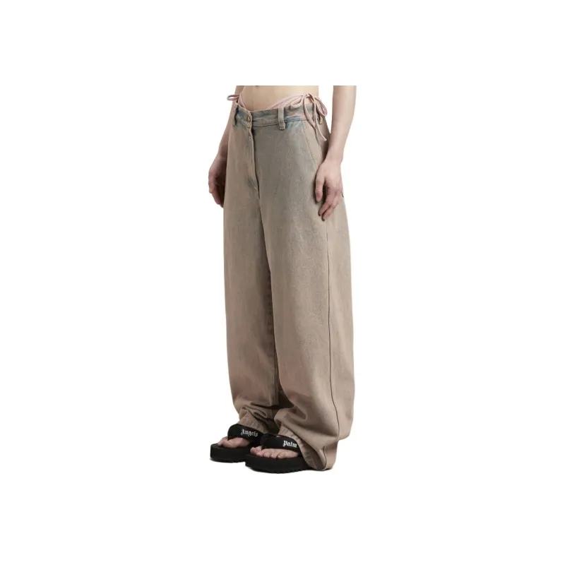 PALM ANGELS Overdyed Logo embroidered Wide leg Jeans-2