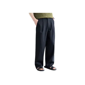 A.B.X Semi Elastic Waistband Single Pleat Slant Slip Pocket Invisible Zipper Pocket Straight Fit Casual Pants Men's