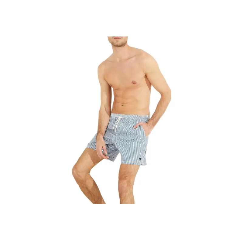GUESS Seersucker Swim Trunks Casual Shorts Men's Blue-2