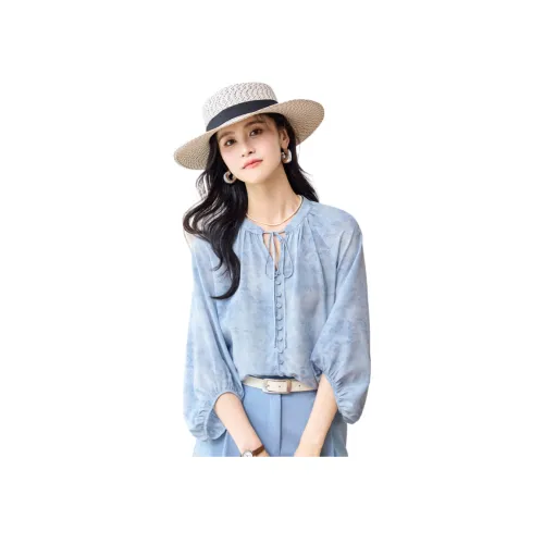 JINJU 라이트 블루 여성 티셔츠
