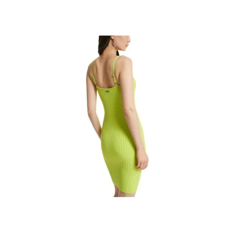 MICHAEL KORS Ribbed Stretch Viscose Belted Bustier Dress Slip Dresses Women's Green-1