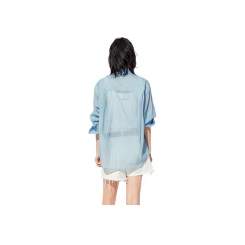 MO&CO Shirts Women's Light Blue With White Stripes