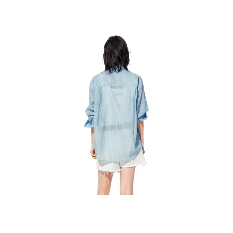 MO&CO Shirts Women's Light Blue With White Stripes-0