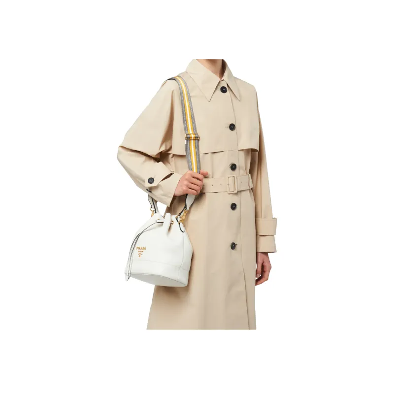 PRADA Saffiano Leather Bucket Bag Handbag Shoulder Bag Crossbody Bag Women's White-3