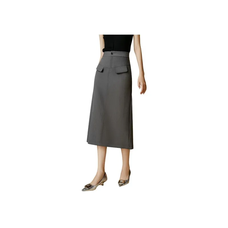 Late White Casual Long Skirts Women's Gray-7