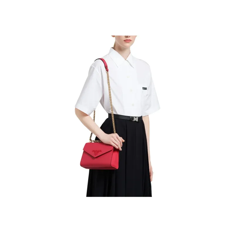 PRADA Saffiano Leather Shoulder Bag Crossbody Bag Women's Fire Red-5