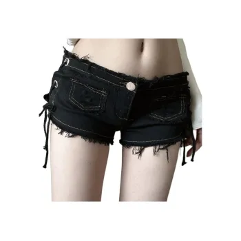 Garbege Denim Shorts Women's Black Cut Out Hot Pants