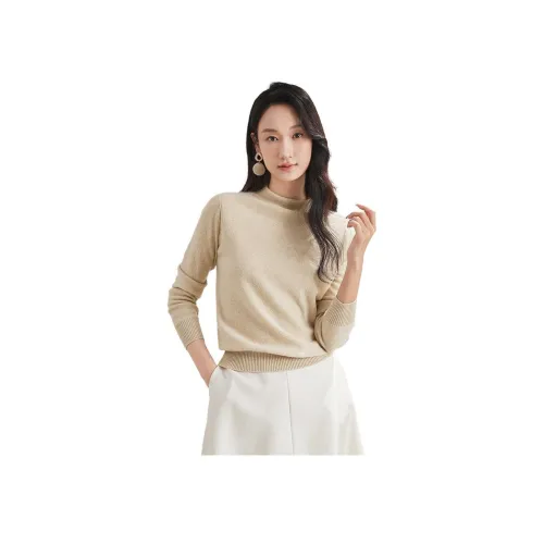 MIHUANG 베이지 카멜 씨드 비드 시트 여성 캐시미어 스웨터